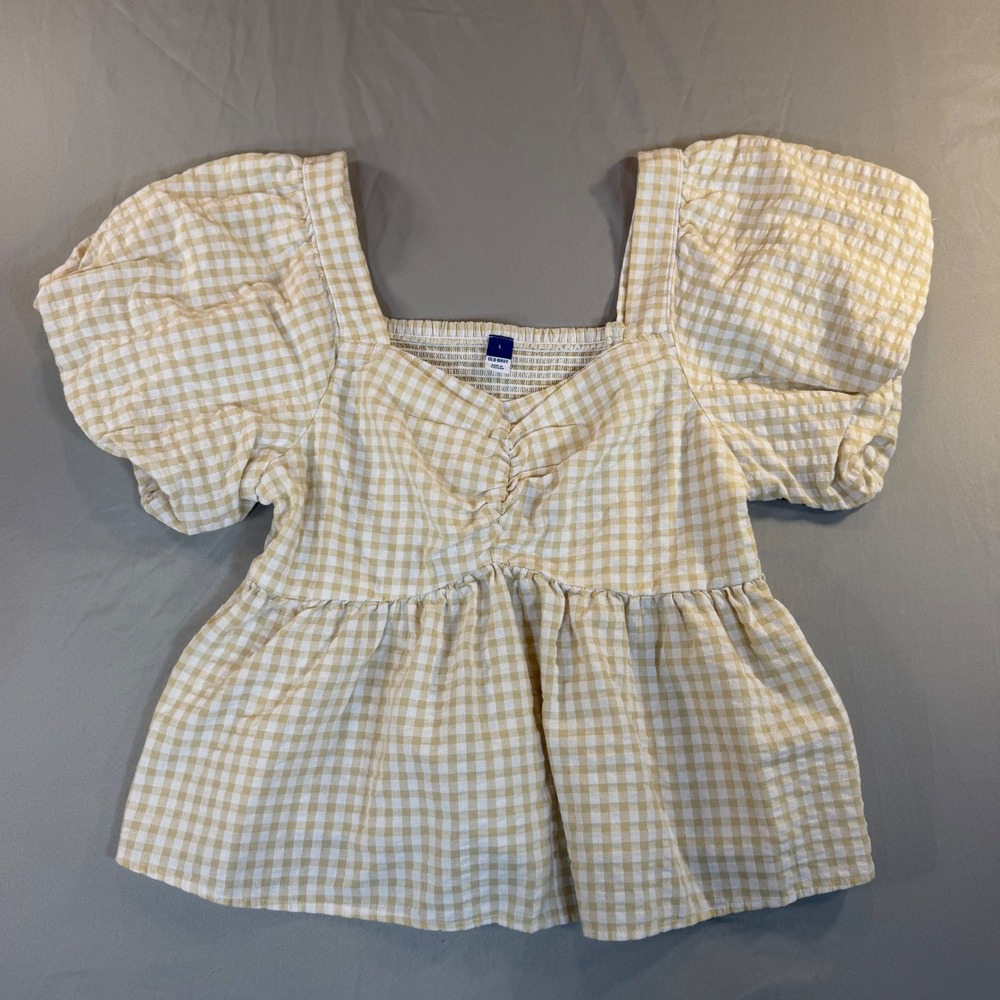 Gingham Babydoll Peplum Shirt L Cottagecore Milkmaid Farmcore Prairie Coquette